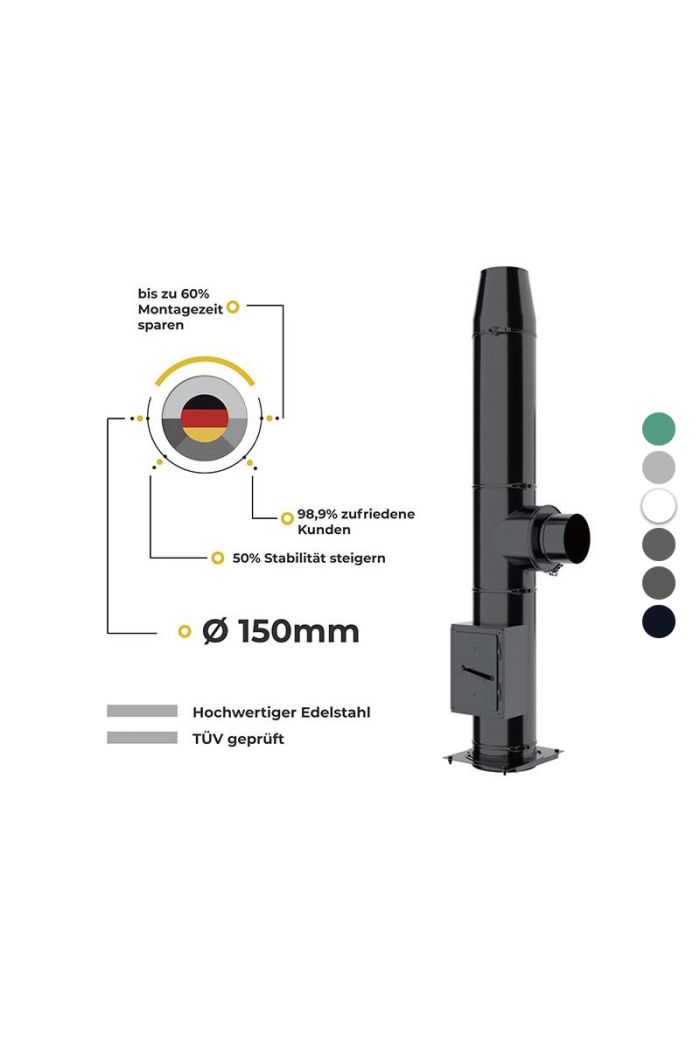 Ø 150mm Farbig Tiefschwarz matt Doppelwandige Bausatz mit Twist-Lock System Edelstahlkamin/Edelstahlschornstein 2,2m bis 12,2m