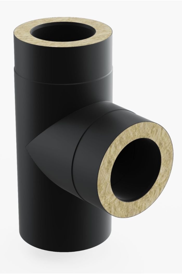 Schornstein-es Feuerungsanschluss / T-Element 90° Ø 130 mm Schwarz Matt 